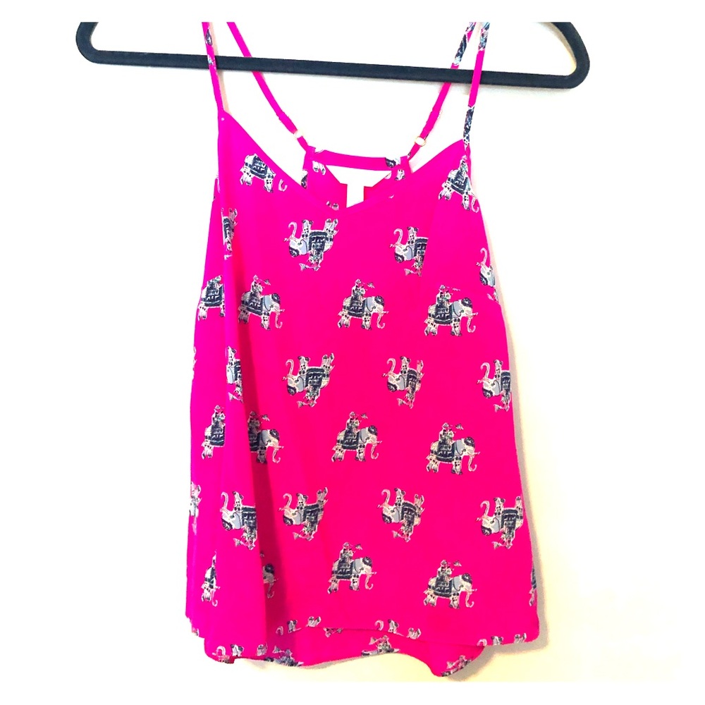 Lilly Pulitzer Hot Pink Elephant Print Spaghetti Strap Tank